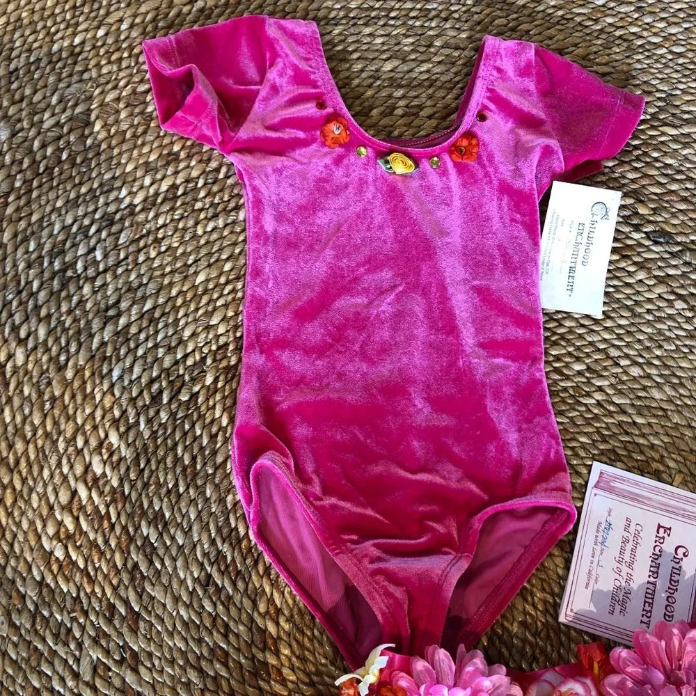 Childhood Enchantment Small Orange Pink‎ Sherbet Leotard & Tutu Floral Ribbon